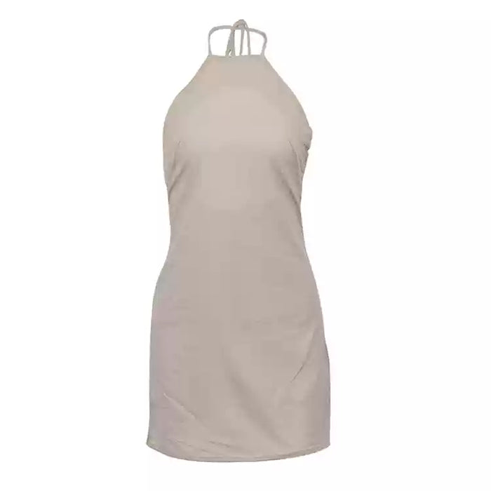 Solid color cotton and linen dress sexy backless