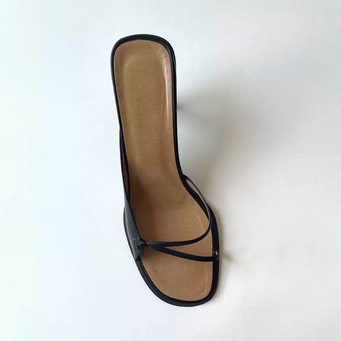 Women's Square Toe One-Step Leather Open Toe Sandals