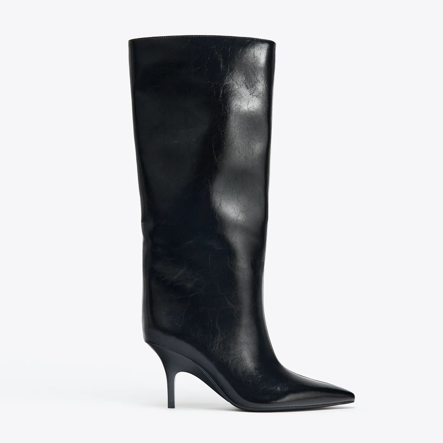 Women’s Black Pointed-Toe High Heel Knee-High Riding Boots,