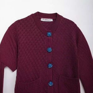 Autumn New Jewelry Knitted Short Sleeve Cardigan Top Women