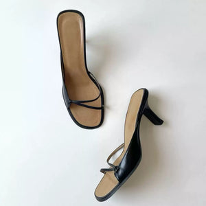 Women's Square Toe One-Step Leather Open Toe Sandals