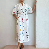Women's graffiti dress lantern sleeve dress shirt