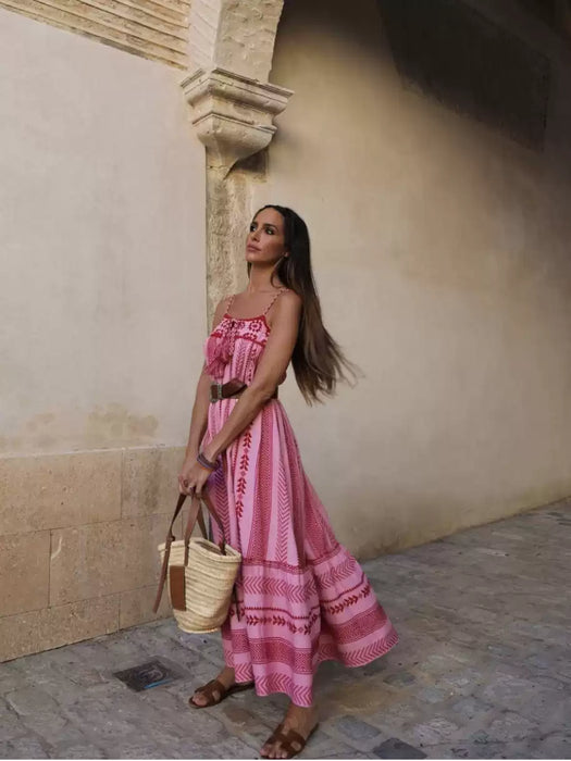 Bohemian holiday style crochet stitching knitted dress