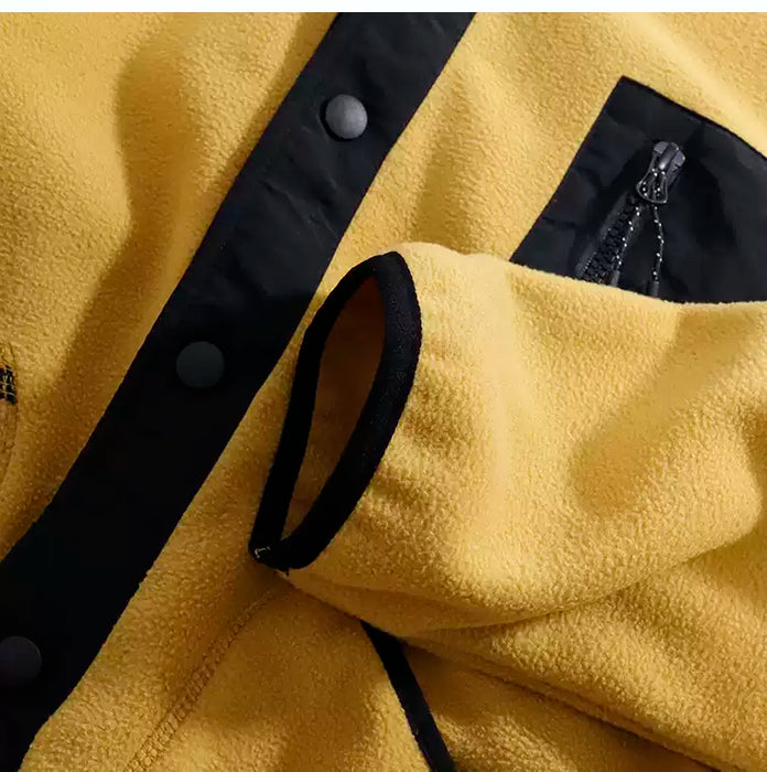V-neck collarless polar fleece sweatshirt