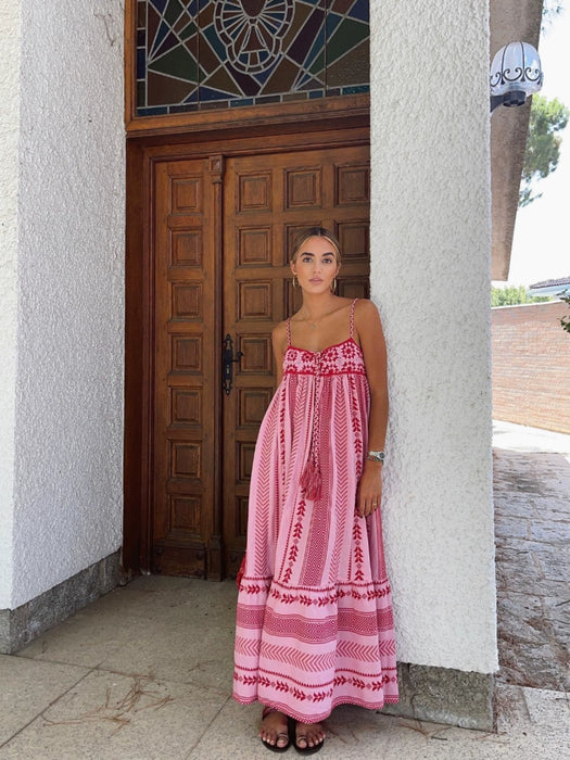 Bohemian holiday style crochet stitching knitted dress