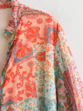Women's loose printed gold silk long sleeve dress
