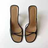 Women's Square Toe One-Step Leather Open Toe Sandals