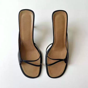 Women's Square Toe One-Step Leather Open Toe Sandals