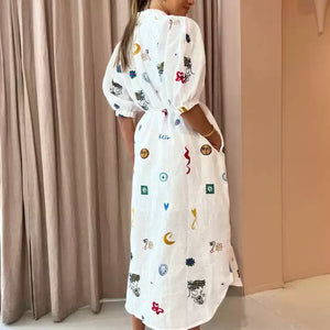 Women's graffiti dress lantern sleeve dress shirt