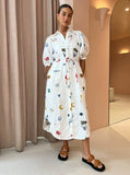 Women's graffiti dress lantern sleeve dress shirt