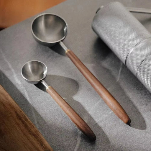 25Ml Wooden Handle Stainless Steel Coffee Scoop Tablespoon Measuring Spoon Walnut Wood Long Handle Coffee Spoons Cafe Decoration