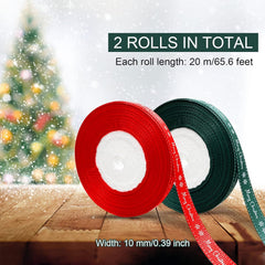 2 Rolls 43 Yard Merry Christmas Grosgrain Wrapping Rope with Snowflake Pattern for Christmas Favor Party DIY Crafts Package Decor (White Font)