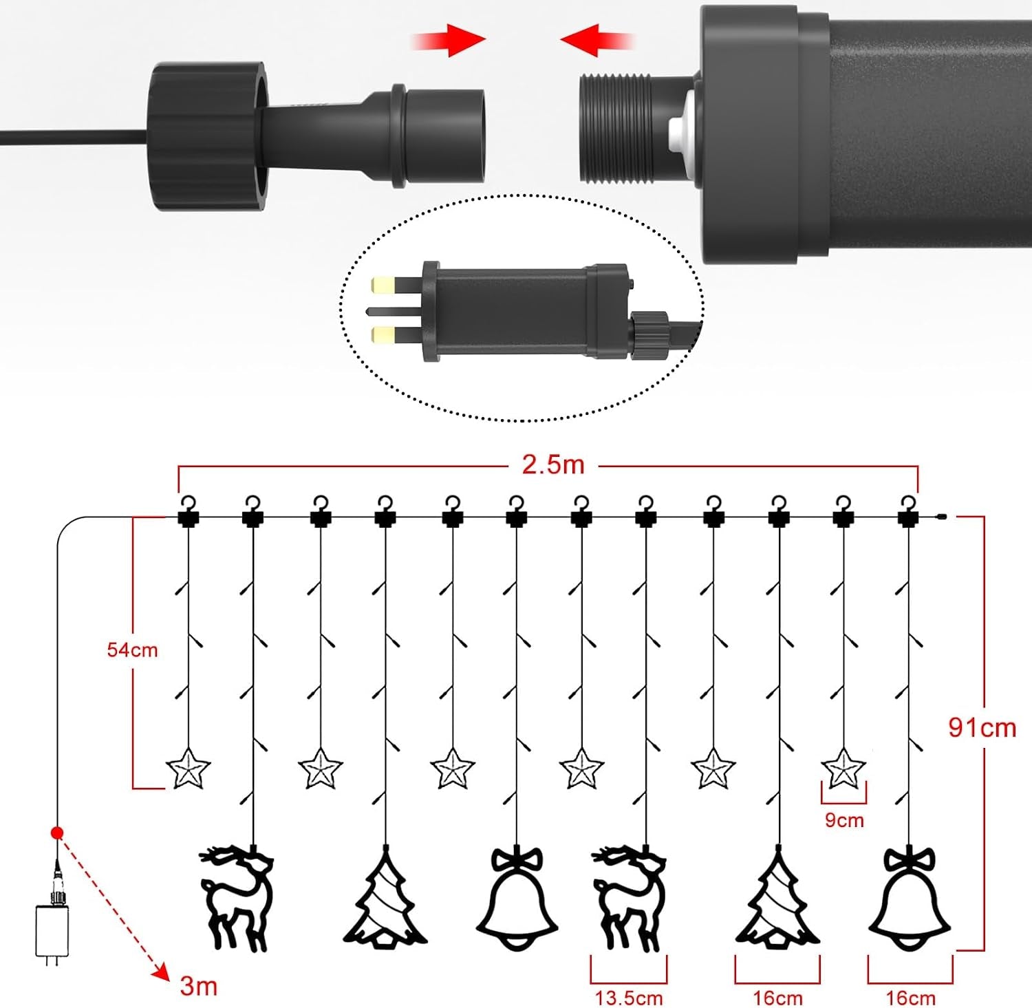 Christmas Fairy Lights with Christmas Pattern 8 Modes 138 LED 1PC