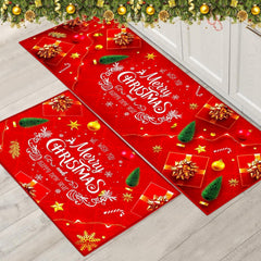 Christmas Rug Set Christmas Indoor Floor Red Rug, Xmas Door Mat Runner Rug Mat for Kitchen Home Decor Washable Runner. (Style B, 43X150+43X75Cm)