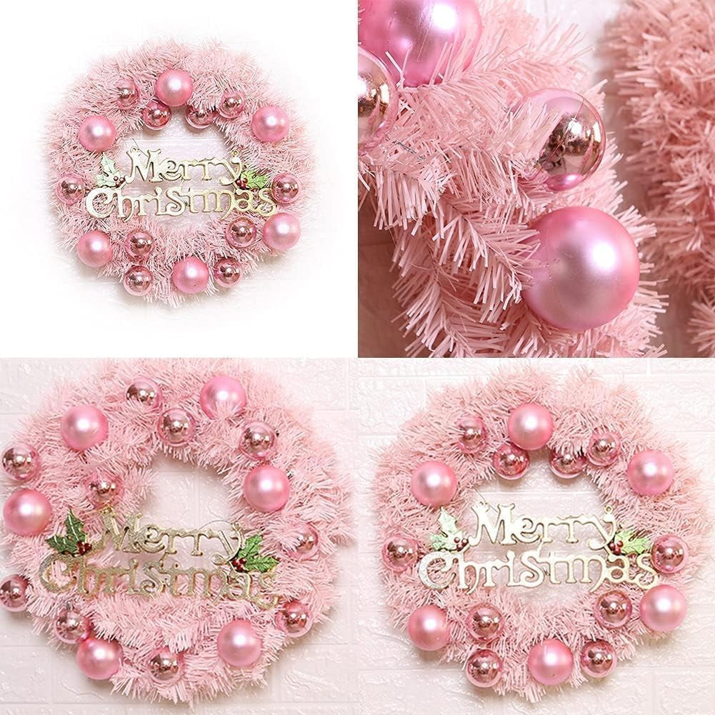 Traditional Christmas Wreath Pink Glamour - 50Cm /20" Large Artificial Floral Front Door Decoration - Festive Hanging Xmas Ornament Garland Style 2