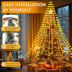Christmas Tree Lights, 2M 12 Strands 300 LED Christmas Lights Indoor Outdoor with Remote/8 Modes/Timer/Dimmable, IP65 Waterproof Warm White Fairy String Lights for Xmas Tree Decor
