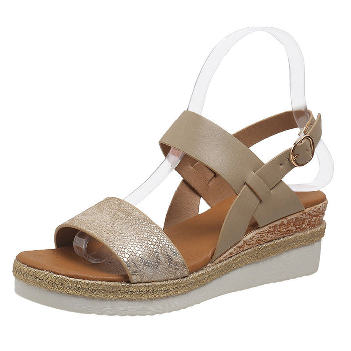 Spring And Summer New Wedge Round Toe Wide Strap Sandals For Women