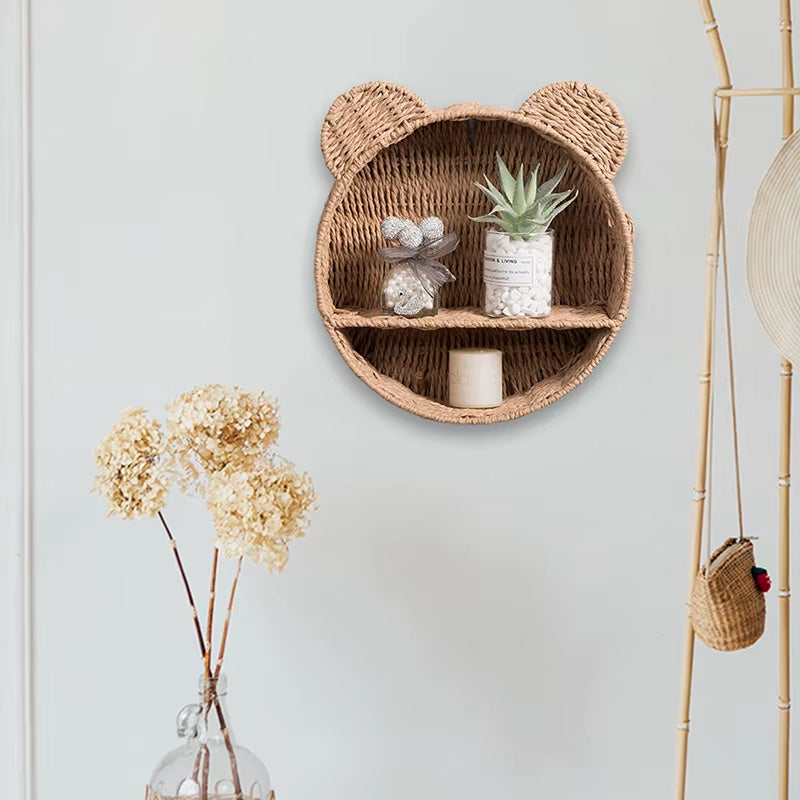 Imitation Rattan Food Grade Plastic Fruit Basket Storage Basket Wall Mounted Storage Rack Straw Woven Handmade Storage Basket