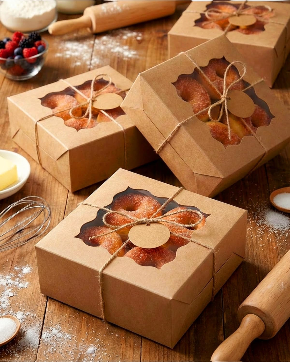 Brown Bakery Box with Window 15Pcs 15.2X15.2X7.6Cm Brown Cookie Boxes Pastry Box for Wedding Favor Birthday ＆ Party(6X6X3Inch)