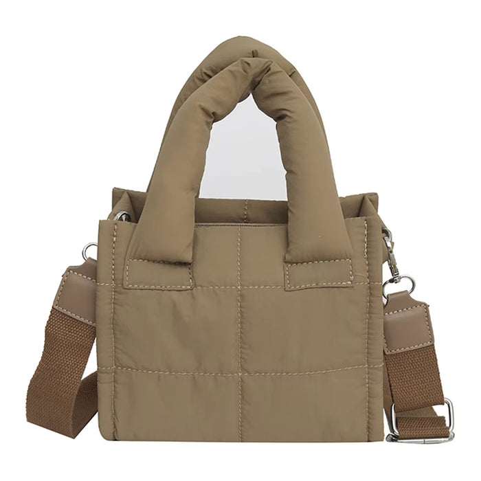 Women Quilted Casual Tote Handbag Large Capacity Padded Crossbody Purse Adjustable Strap Trendy Messenger Bag Simple Satchel Bag