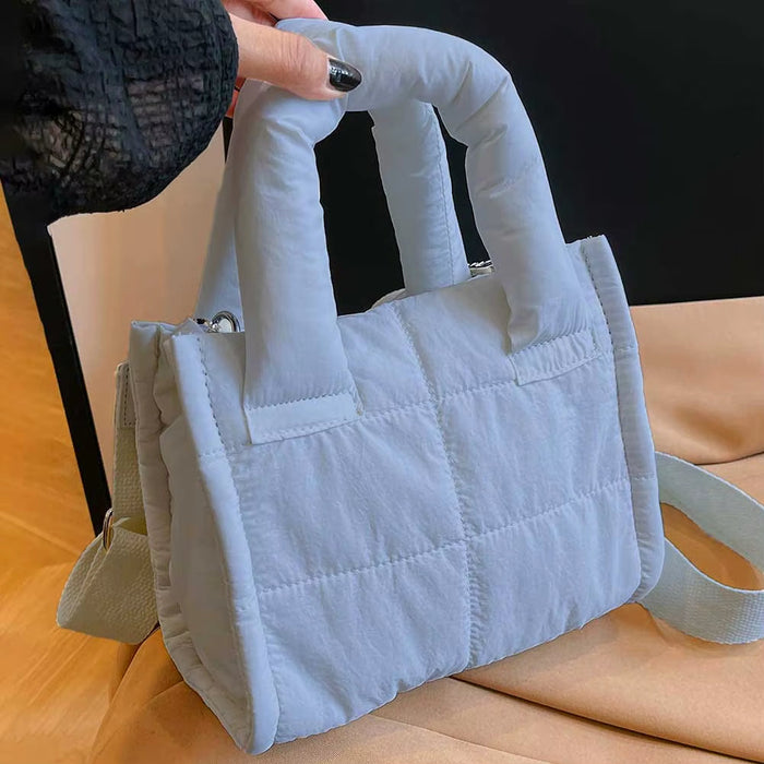 Women Quilted Casual Tote Handbag Large Capacity Padded Crossbody Purse Adjustable Strap Trendy Messenger Bag Simple Satchel Bag