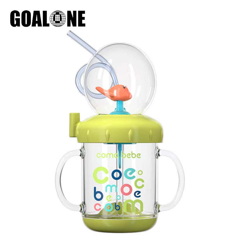 Cute Kids Water Bottle Fountain Drinking Bottle with Silicone Straw Handle BPA Free Leakproof Drinking Cups for Toddlers Kids