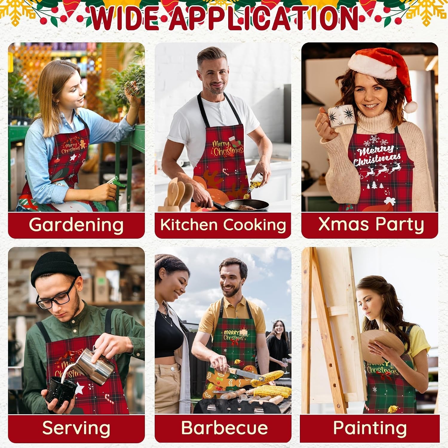 4 Pack Funny Christmas Chef Bib Aprons for Women Men Waterproof Ideal Gift