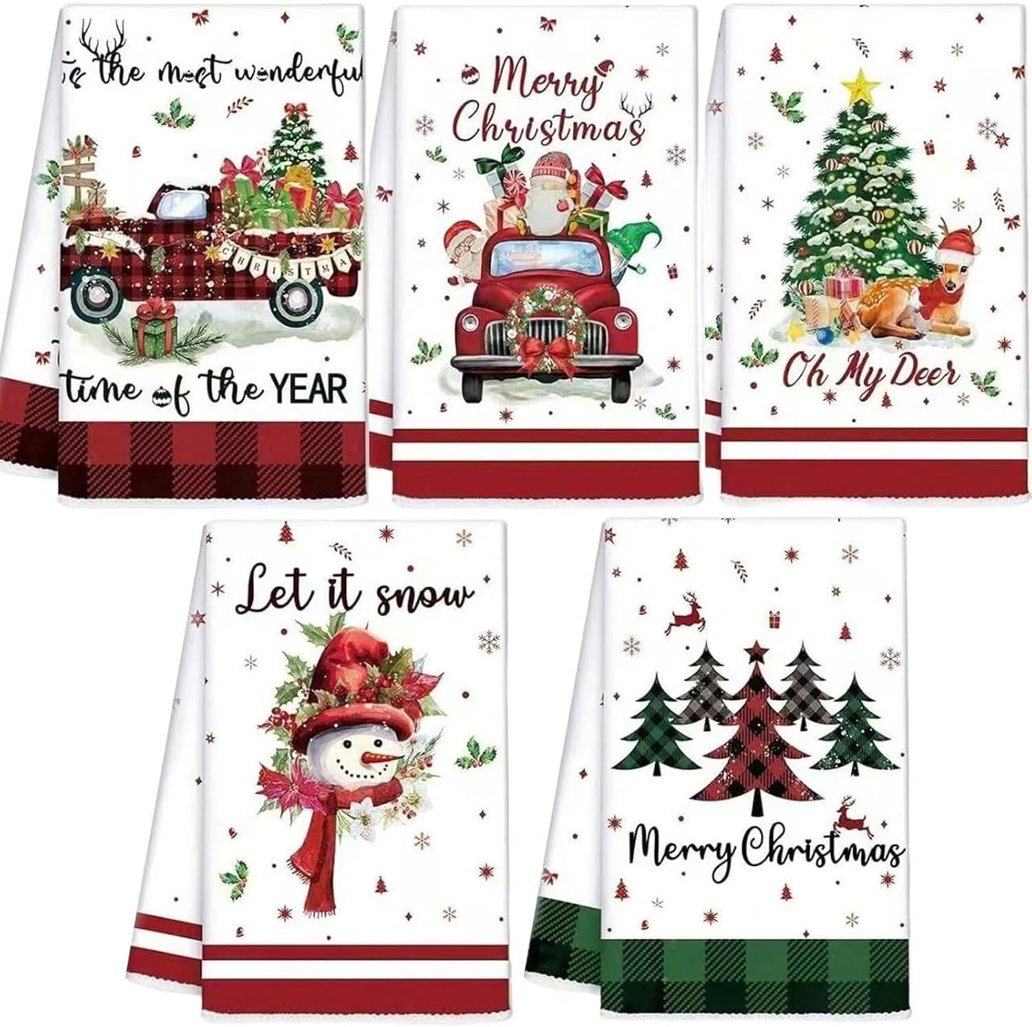 5PCS Christmas Tea Towels,Christmas Tea Towels for Kitchen, Winter Absorbent Dish Towel Housewarming Animal Decorative Hand Towel for Dining Home, Kitchen Decor (30 * 36Cm)