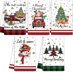 5PCS Christmas Tea Towels,Christmas Tea Towels for Kitchen, Winter Absorbent Dish Towel Housewarming Animal Decorative Hand Towel for Dining Home, Kitchen Decor (30 * 36Cm)
