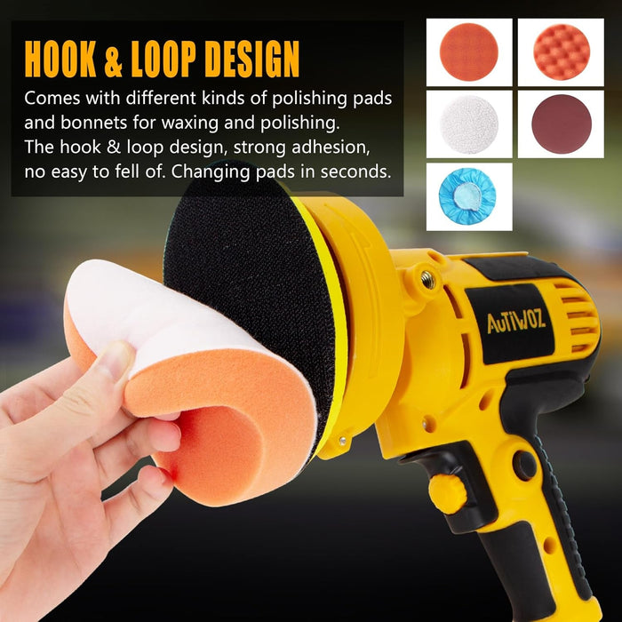 Car Polisher Buffer Sander Rotary Polishing Machine Handheld Mini Polish Kit for Car Boat Floor Motorcycles DIY Detailing Buffing Polishing with 5In Waxing Sponge Pads 700W 6-Speed 600-3500RPM