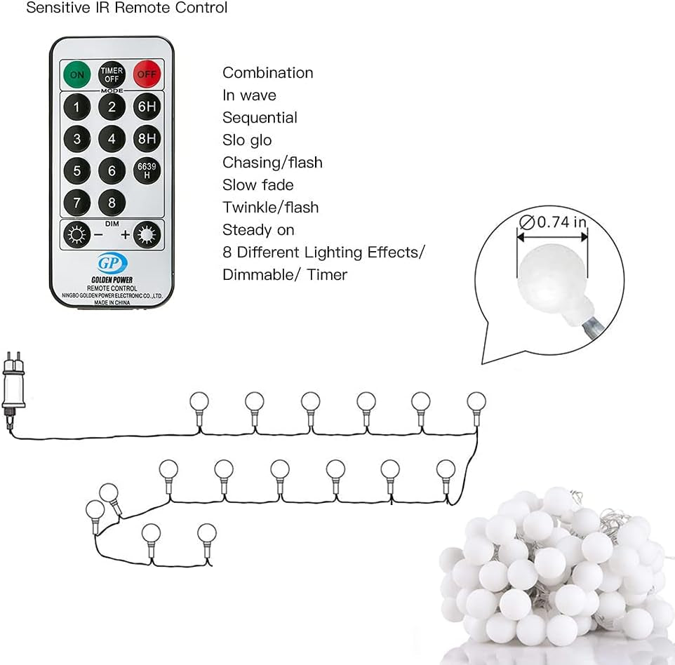 Fairy Lights Plug in 120 Leds, 12M/39Ft Globe String Lights Mains Powered