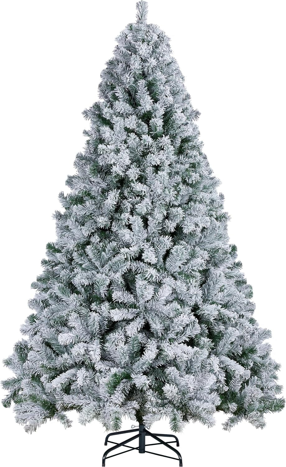 7.5Ft Snow Flocked Artificial Tree, Foldable Stand, Green & White