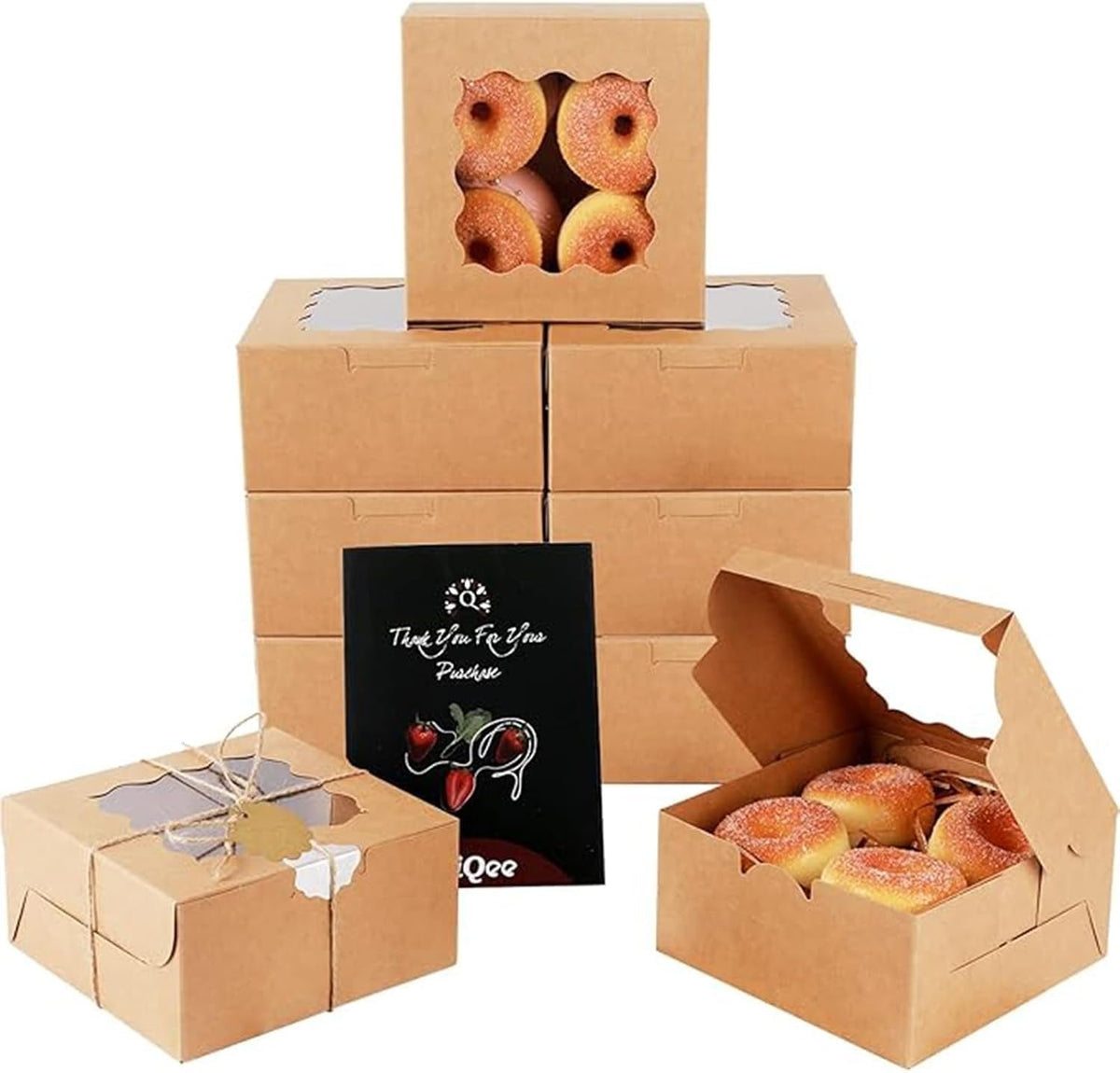 Brown Bakery Box with Window 15Pcs 15.2X15.2X7.6Cm Brown Cookie Boxes Pastry Box for Wedding Favor Birthday ＆ Party(6X6X3Inch)