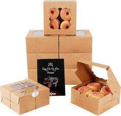 Brown Bakery Box with Window 15Pcs 15.2X15.2X7.6Cm Brown Cookie Boxes Pastry Box for Wedding Favor Birthday ＆ Party(6X6X3Inch)