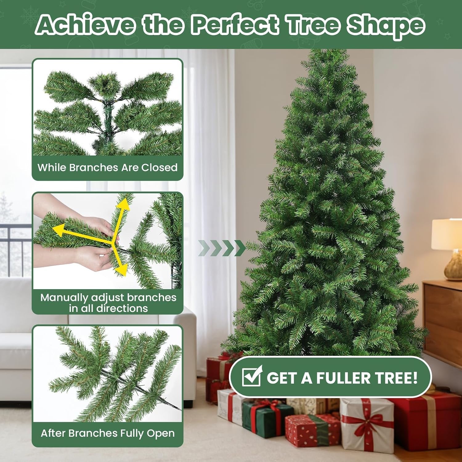 Christmas Tree 6FT – 800 Tips Full & Realistic Green Xmas Tree with PVC Branches, Metal Stand – Christmas Tree for or Home, Office, Shops and Hotels (180 Cm, Green)