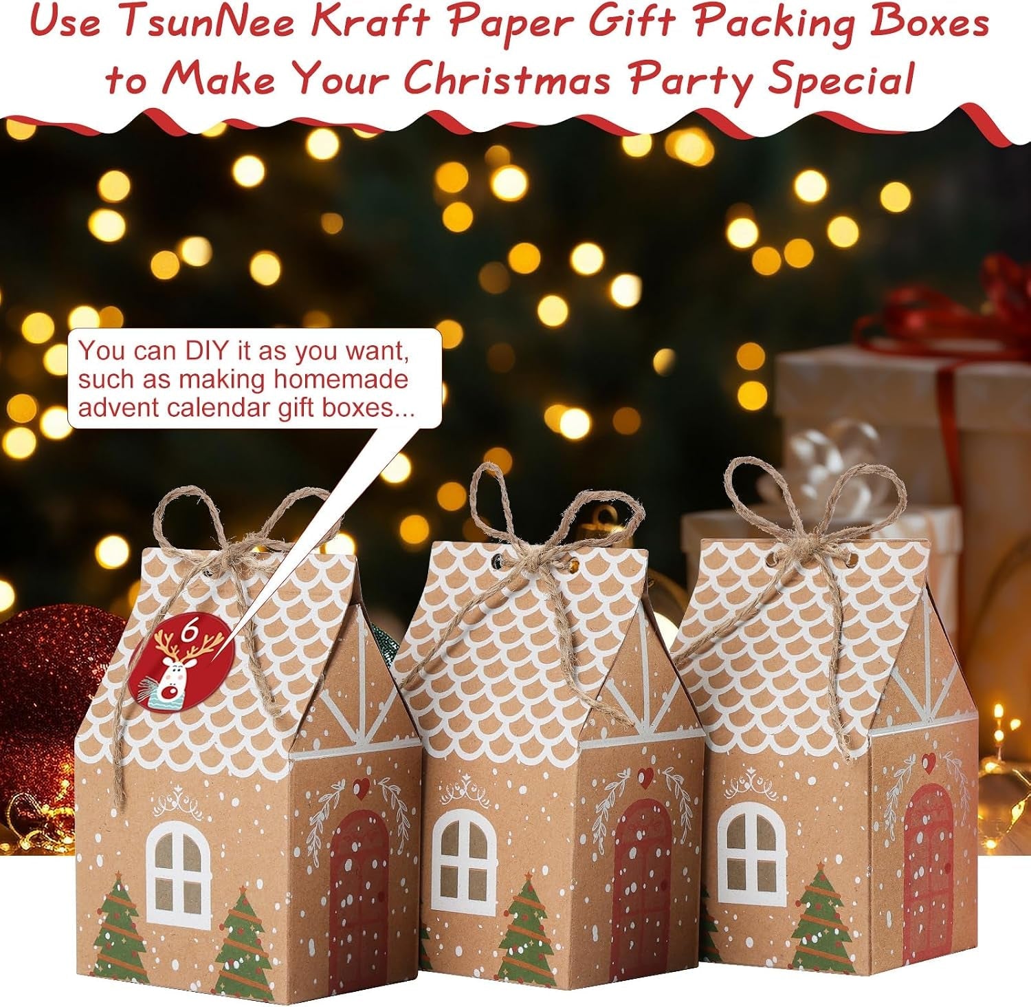 Christmas Party Gift Boxes, Kraft Paper Candy Boxes, Christmas Favour Bags, 50 Pieces
