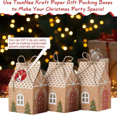Christmas Party Gift Boxes, Kraft Paper Candy Boxes, Christmas Favour Bags, 50 Pieces