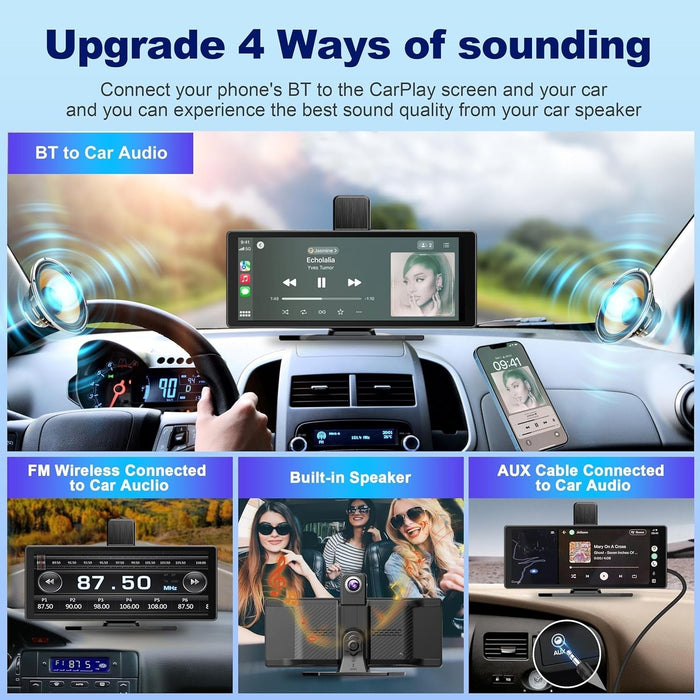 Portable Car Stereo,For Wireless Apple Carplay & Android Auto,10.26 Inch 1080P HD Touch Screen Radio with BT 5.0, Mirror Link Support Truck RV Dash Mount (10.26 Inch+Dual - Camera)
