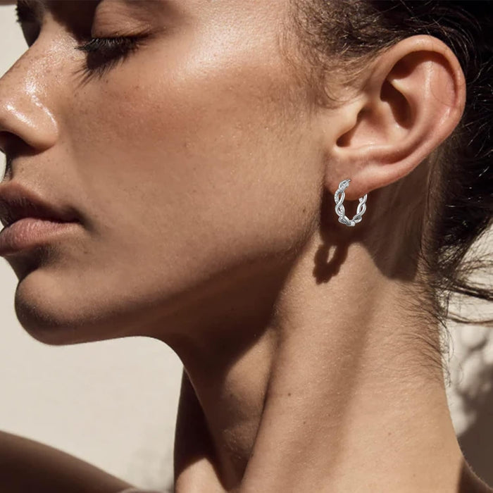 Sterling Silver Hoop Earrings for Women Lightweight Silver Hoops Earrings for Women Twisted Hoop Earrings with Cubic Zirconia Hypoallergenic Small Silver Hoop Earrings