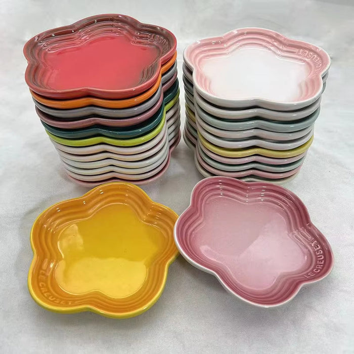 Ceramic Macaron Color Plum Blossom Dish Cherry Blossom Shape Small Bowl Sauce Dish Snack Dish Side Dish