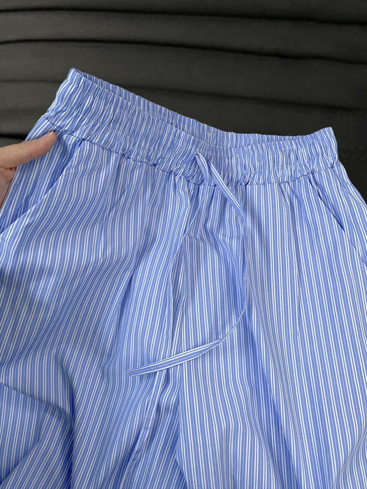 Blue Idle Style Vertical Striped Sweatpants