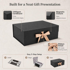 Red Large Gift Box 33.5X27X12.5 Cm, Premium Present Box with Magnetic Lid and Ribbon for Holidays Wedding Birthday Gift Packaging, Plaid Lining