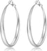 Silver Hoops Earrings for Women Hypoallergenic Large Sterling Silver Hoop Earrings Big 925 Silver Hoop Earrings 5Mm Width Lightweight Silver Earrings for Women Girls 30/50/70Mm