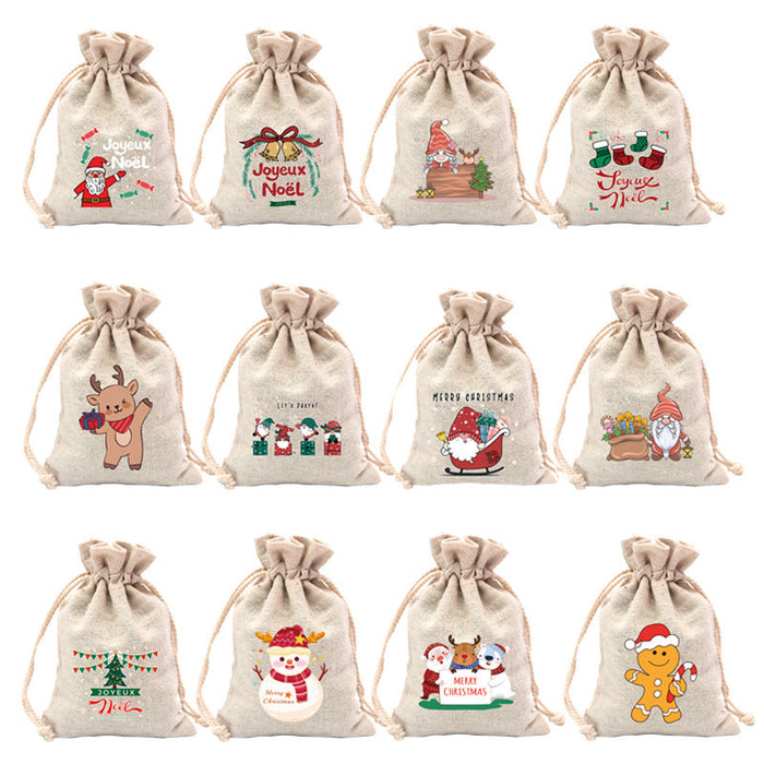 Christmas Cotton Drawstring Colorful Cartoon Gift Bag