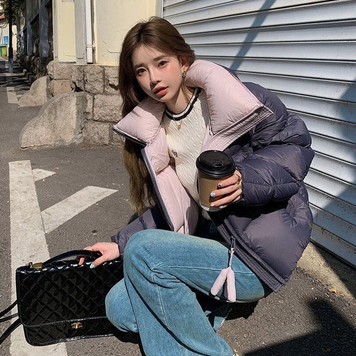 Women's High Collar Warm Cotton-padded Coat With Contrast Color Design