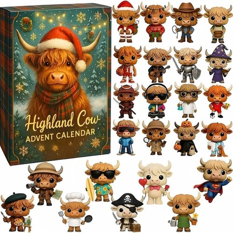 Highland Cow Christmas Advent Calendar 2026 Countdown 3D PVC Figures Gift Decor