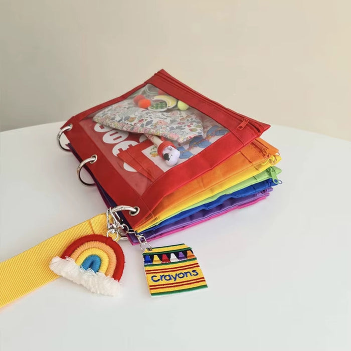 Cute Rainbow Seven Color Storage Bag Stationery Bag Hangable Children Sorting Bag Transparent Oxford Fabric Bag