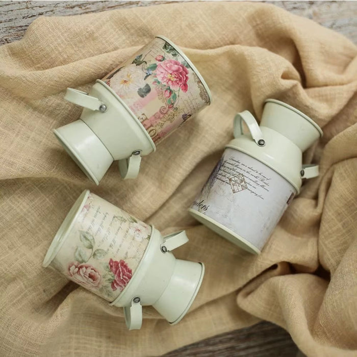 Vintage Garden Metal Flower Vases Home Wedding Artificial Flowers Bucket Barrel Holder Shabby Chic Country Style Jug Can Craft