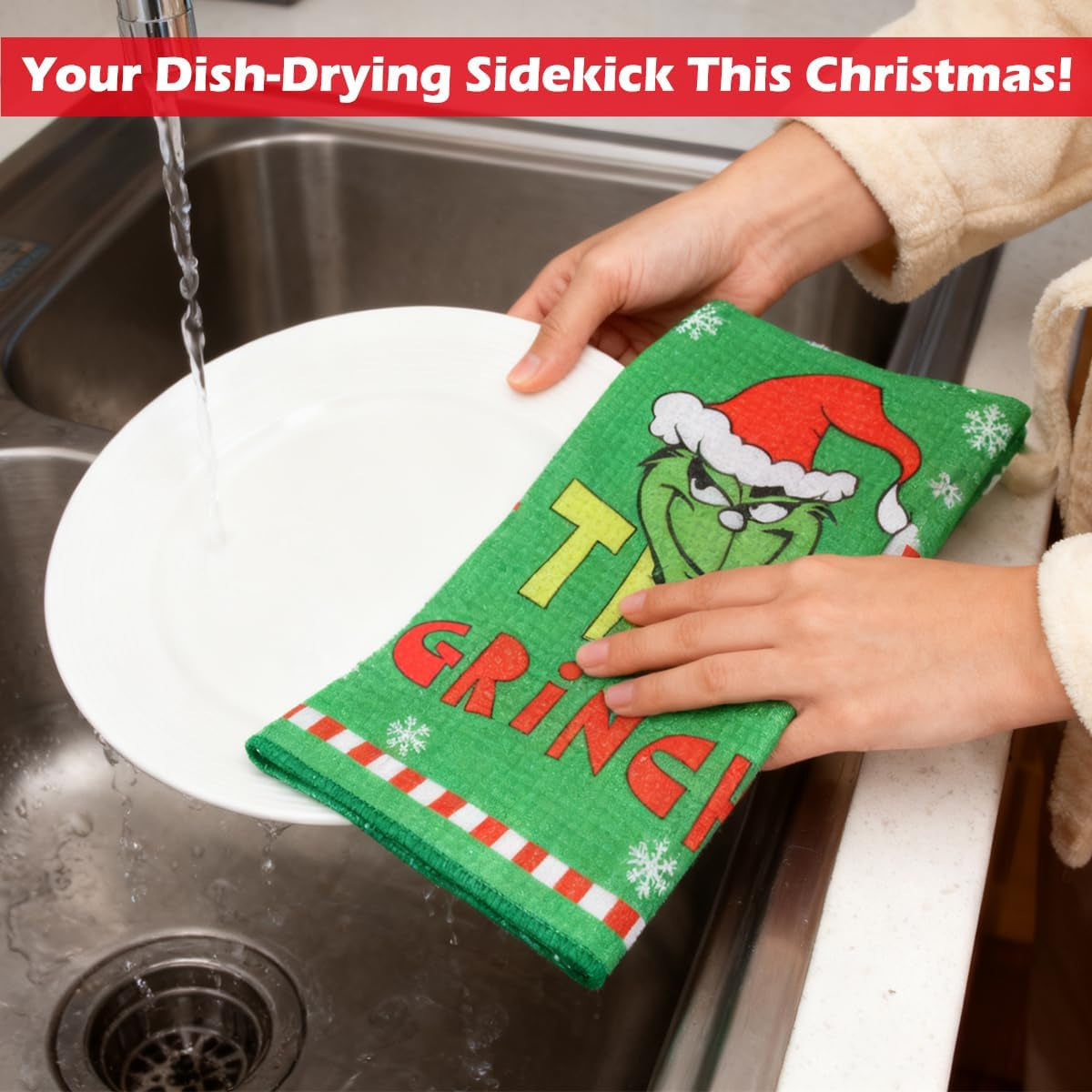 Christmas Tea Towels Kitchen Pack of 3 Pack - 40X60Cm Festive Waffle Weave Dish Cloths - Funny Xmas Kitchen Towel Set for Merry Xmas New Year Party Seasonal Home Decorations