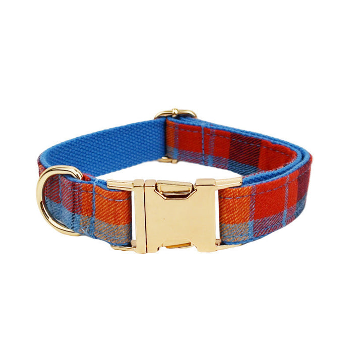 Blue Background Velvet Plaid Dog Collar Hand Holding Rope Pet Collar Bandana